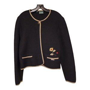 GEIGER Tyrol Boiled Wool‎ Cropped Jacket EU 40 USA 10 Vintage Black Sunflower